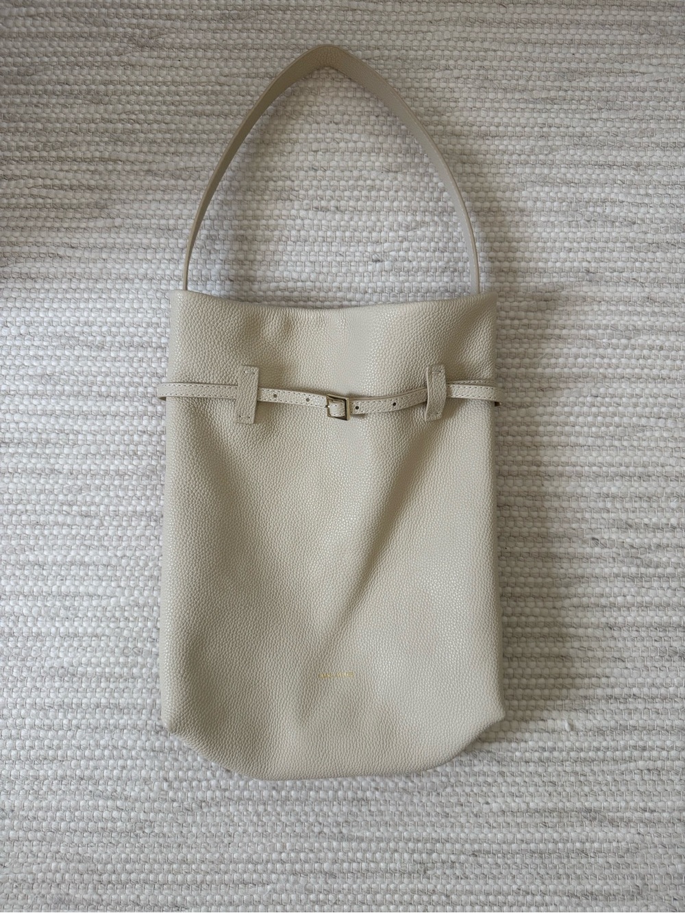 Manu Atelier Tote Du Jour Cream Leather Shoulder Bag with Slim Belt Accent